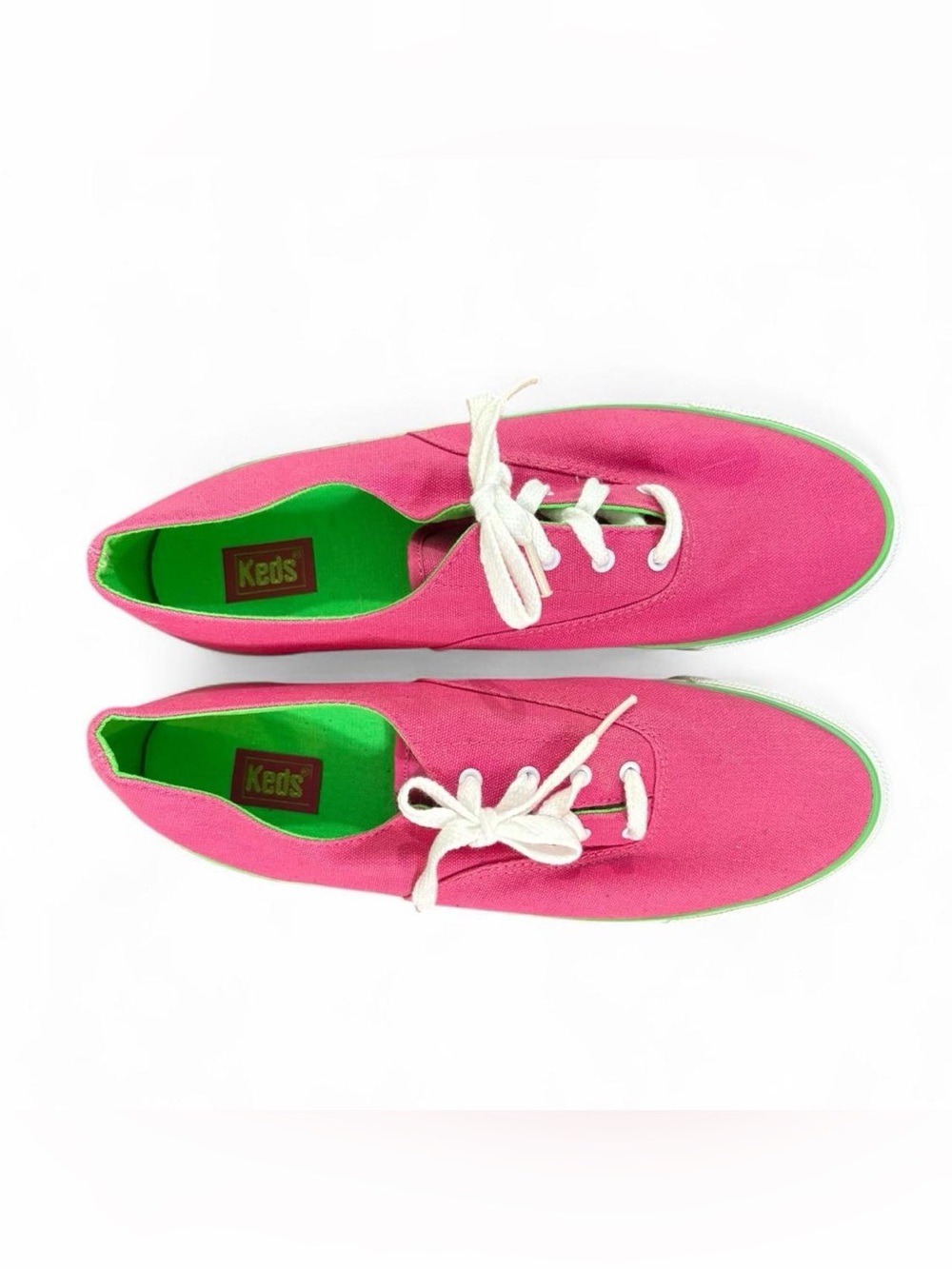 Vintage Keds 1980s Pink Canvas Sneakers Sz 10 Green Interior Retro Korea Rare